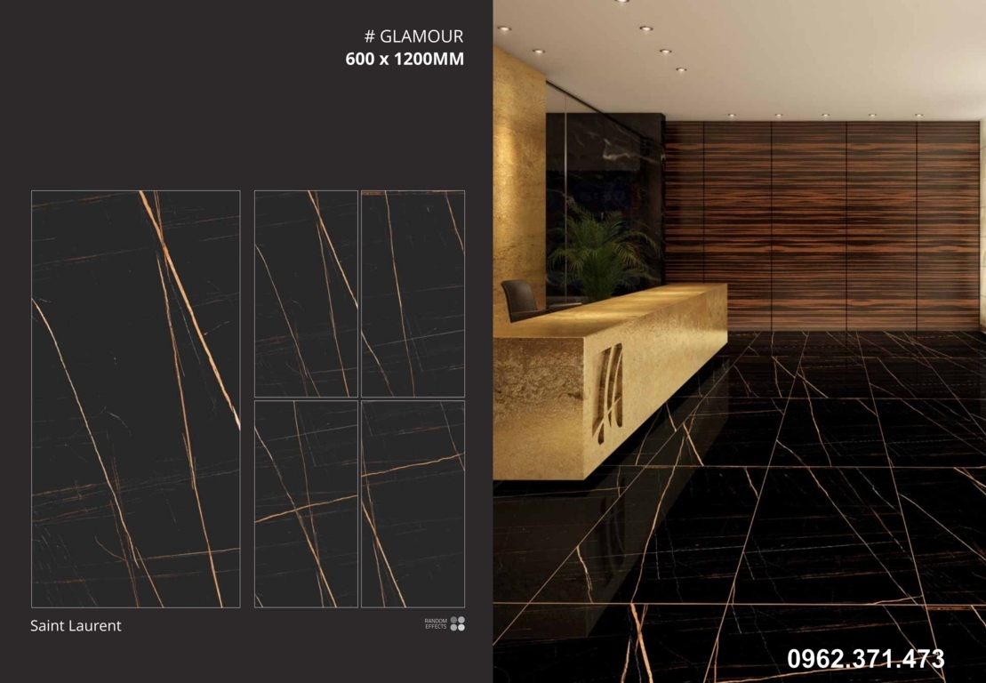 Gạch 60x120 đen sọc cam ốp tường